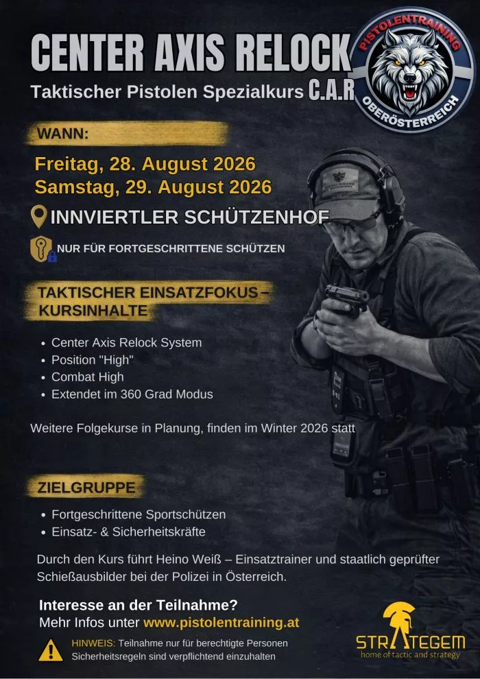 Strategem.at; Training, Schiessausbildung, Center Axis Relock; C.A.R., pistolentraining; 